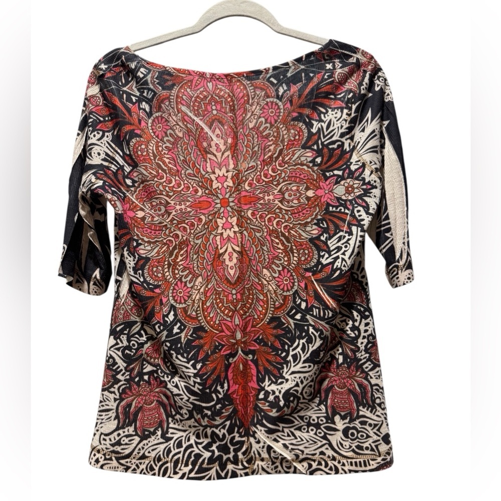 One World Bohemian Print Top With Red And Black A… - image 4